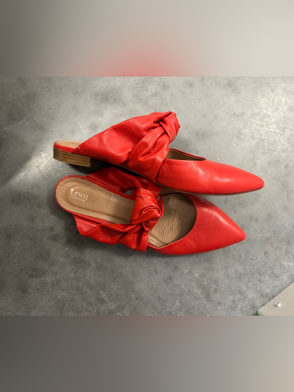 Lewit Cara Red Leather Maryjane Knot  Slip on Mules